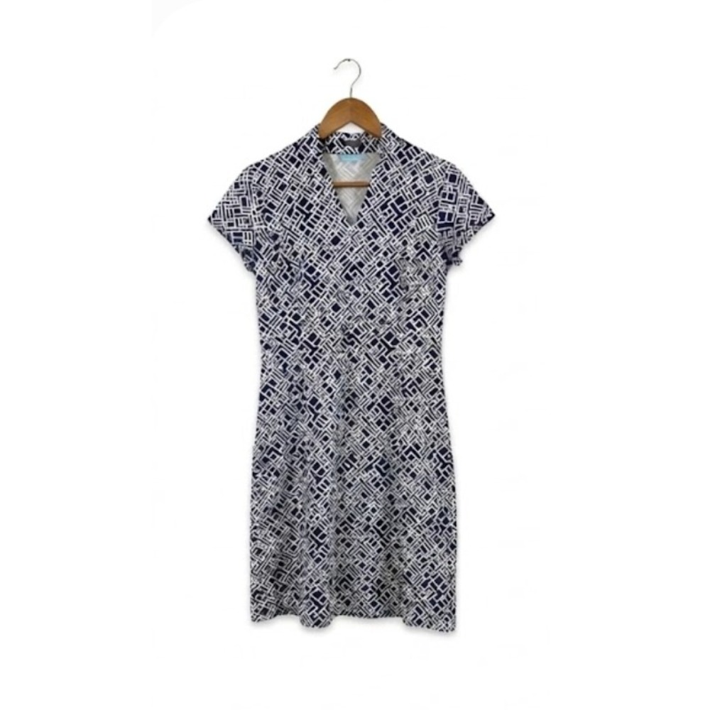 J. McLaughlin Navy and White Geometric Sheath Dress - Picture 2 of 8